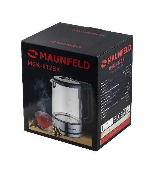 Чайник электрический Maunfeld MGK-612BK, 1.7л, стекло/металл