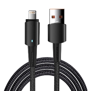 Кабель Rexant USB-A - Lightning для Apple, 2,4А, 1м, в черной нейлоновой оплетке, со световой индикацией