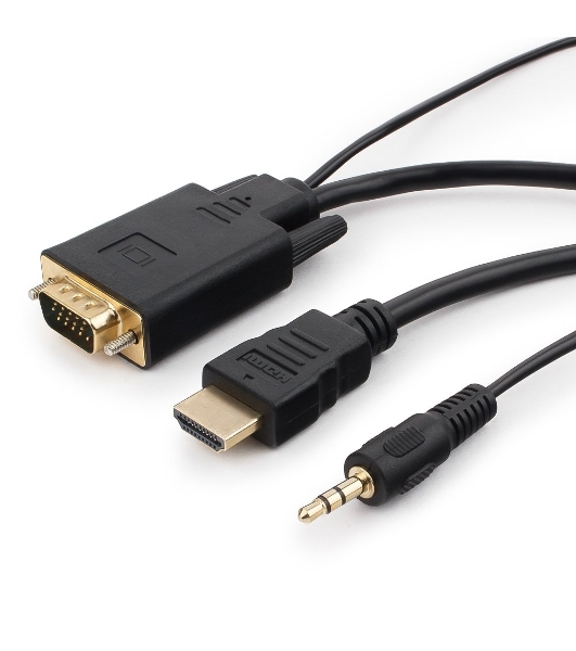 Кабель HDMI->VGA Cablexpert A-HDMI-VGA-03-5M, 19M/15M + 3.5Jack, медь, позол.разъемы, 5м, черный, пакет