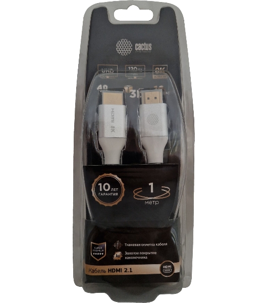 Кабель аудио-видео Cactus CS-HDMI.2.1-1 HDMI (m)/HDMI (m) 1м. позолоченные контакты серебристый