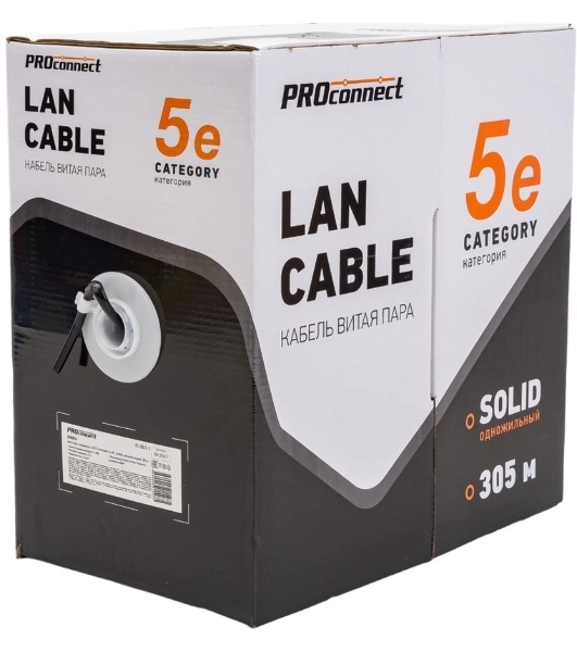 Кабель информационный PROconnect cat.5e UTP 4 пары 24AWG PE внешний 305м черный