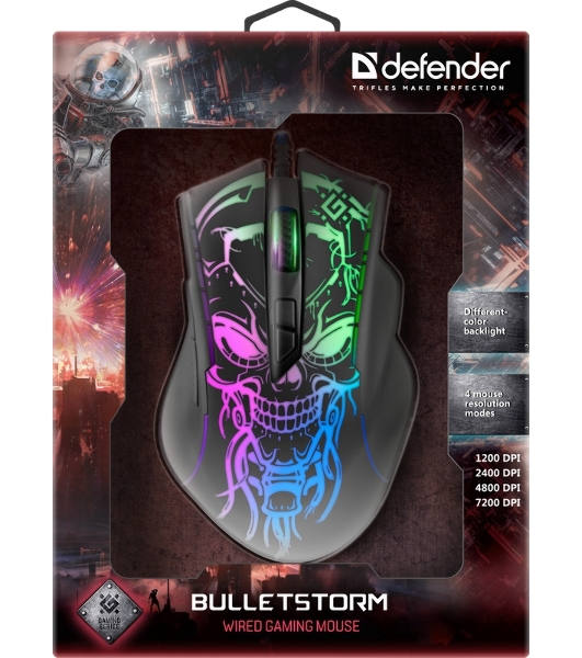 Мышь проводная Defender Bulletstorm GM-928 черный, 7200 dpi, USB, кнопки - 7