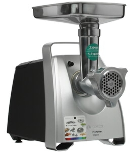 Мясорубка электрическая Bosch MFW68680 черный, 2200 Вт, 4.3 кг/мин, реверс, защита от перегрузки, насадки - 5