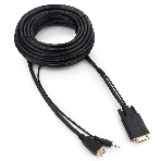 Кабель HDMI->VGA Cablexpert A-HDMI-VGA-03-10M, 19M/15M + 3.5Jack, медь, позол.разъемы, 10м, черный, пакет, фото 1