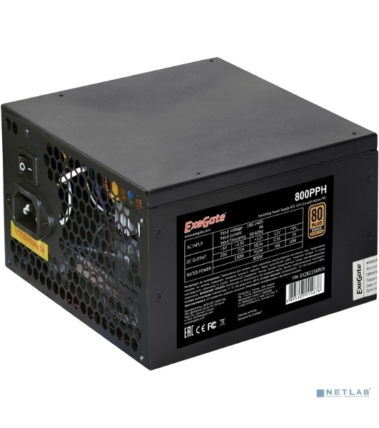 Блок питания ExeGate 800PPH (EX282156RUS), 800Вт, 80 PLUS Bronze, 120мм, черный