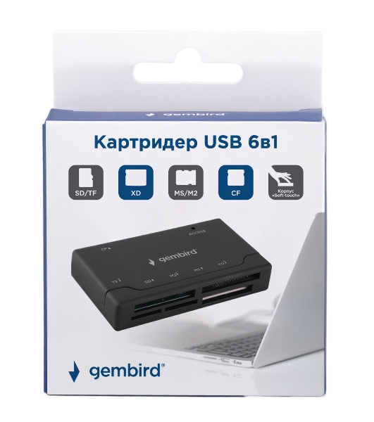 Кард-ридер Gembird FD2-MSD-4/черный/SD/TF/MicroSD/XD/MS/M2/CF/USB 2.0/пластик