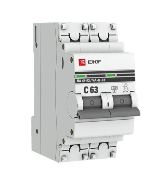 Выключатель автоматический EKF mcb4763-2-63C-pro 2P 63А (C) 4,5kA ВА 47-63 EKF PROxima