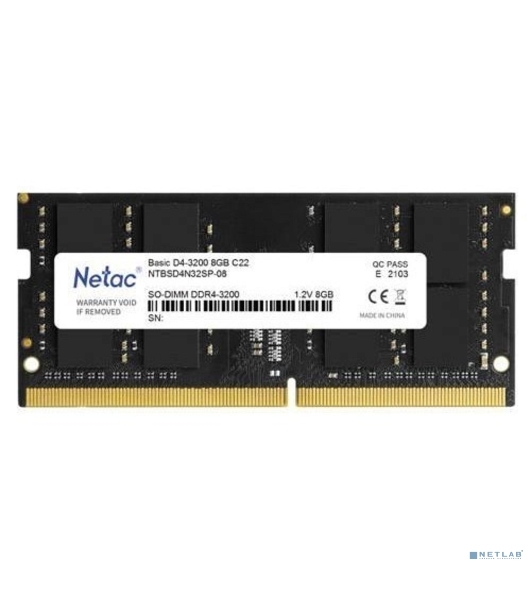 Оперативная память NETAC Basic, DDR4, 8GB (1x8GB), 3200MHz, CL22, SO-DIMM