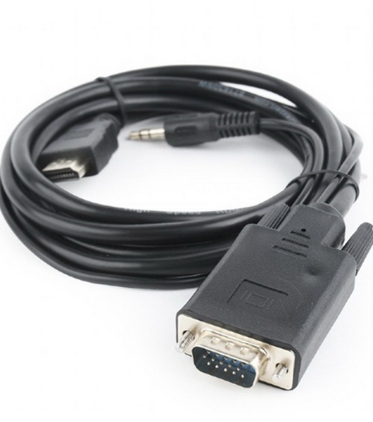 Кабель HDMI->VGA Cablexpert A-HDMI-VGA-03-10, 19M/15M + 3.5Jack, медь, позол.разъемы, 3м, черный, пакет