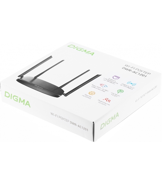 Роутер беспроводной Digma DWR-AC1201 AC1200 10/100BASE-TX черный (упак.:1шт)