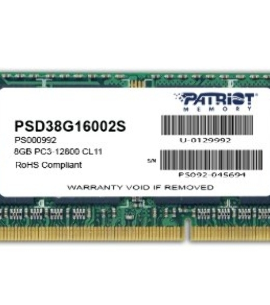 Оперативная память Patriot, DDR3, 8GB (1x8 GB), 1600 MHz, CL11, SO-DIMM