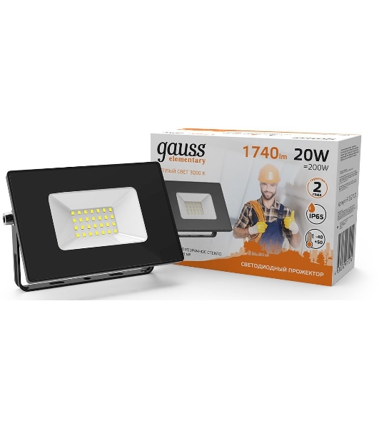 Прожектор светодиодный GAUSS 613527120 LED 20W 1300lm IP65 3000К черный 1/60