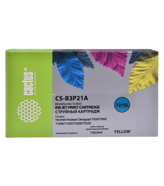 Картридж струйный Cactus CS-B3P21A №727 желтый (130 мл) для HP DJ T920/T1500/T2530