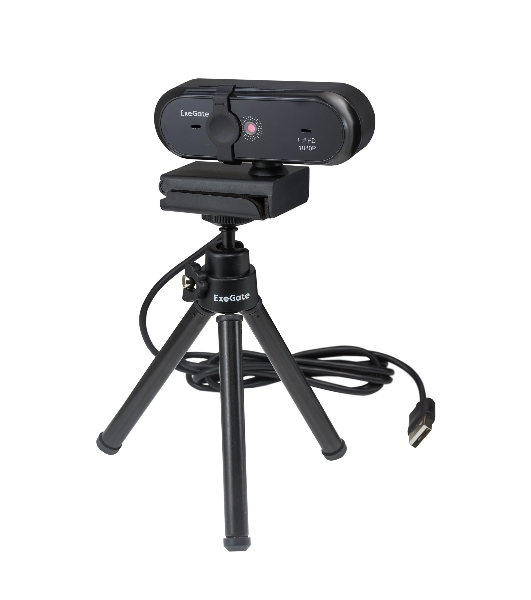 Веб-камера ExeGate Stream C925 Wide 1920x1080, 30 кадр/с, USB Type-A, микрофон (шумоподавление), шторка приватности, универсальное крепление, штатив в комплекте