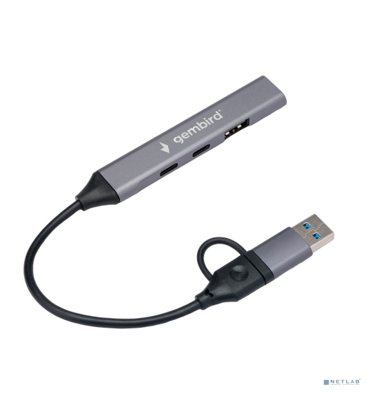 Разветвитель USB 3.0/2.0 Gembird, 4 порта: 2хType-C, 1хUSB 3.0, 1хUSB 2.0, кабель Type-C+USB