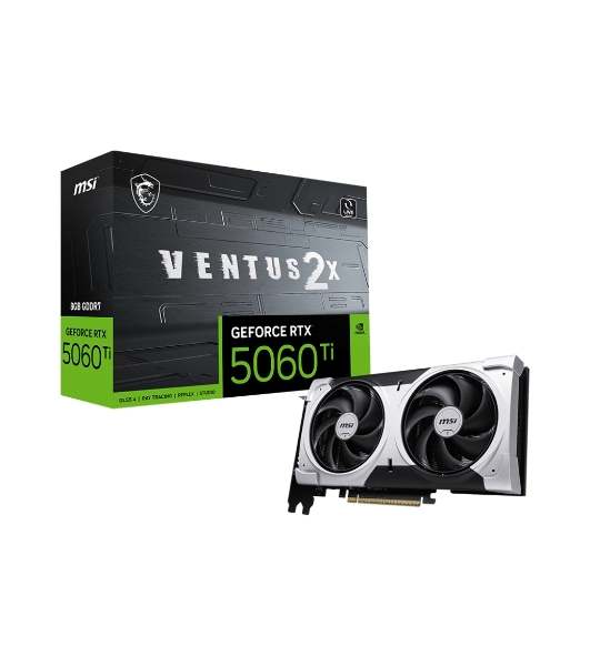 Видеокарта MSI RTX 5060 TI 8G VENTUS 2X PLUS, NVIDIA RTX 5060 Ti, 8 ГБ GDDR7, 128 бит, PCI-e 5.0, 1xHDMI, 3xDP, 2587 МГц