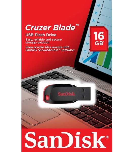 Флешка USB Sandisk CZ50 Cruzer Blade (SDCZ50-016G-B35), 16Gb, USB 2.0, R/W 15/4, черный/красный