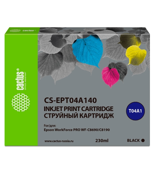 Картридж струйный Cactus CS-EPT04A140 черный (230 мл) для Epson WorkForce Pro WF-C8190, WF-C8690