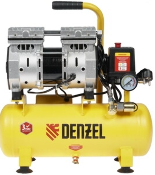 Компрессор Denzel DLS650/10 безмаслянный малошумный 650 Вт, 120 л/мин,ресивер 10 л