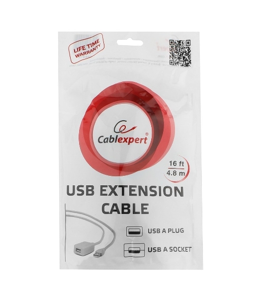 Кабель Gembird USB 2.0 удлинительный, активный 4.8м AM/AF, черный