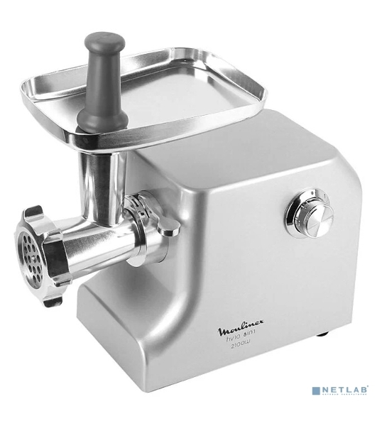 Мясорубка электрическая Moulinex ME858D32 серебристый, 2100 Вт, 5.5 кг/мин, реверс, защита от перегрузки, насадки - 8
