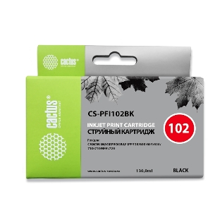 Картридж струйный Cactus CS-PFI102BK черный (130мл) для Canon iPF500/iPF600/iPF700/MFP M40/iPF765/LP17/LP24