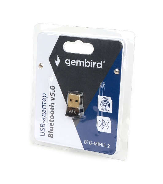Адаптер Bluetooth Gembird, BTD-MINI5-2, ультратонкий корпус, v.5.0, 10 м, USB