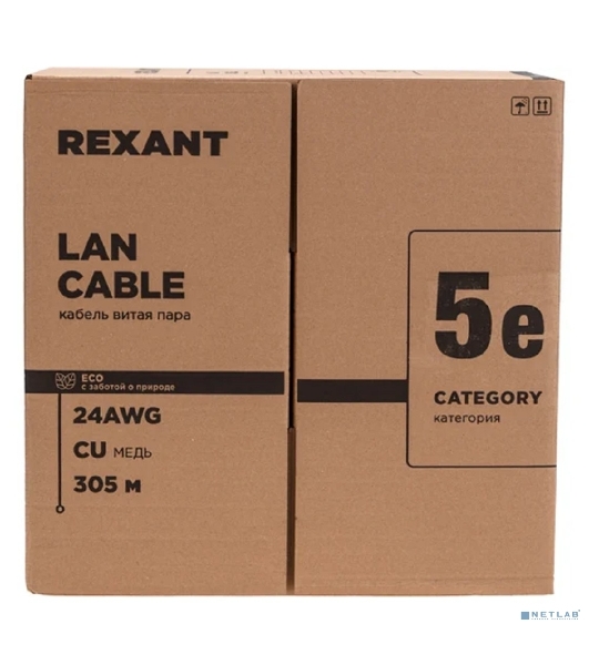 Кабель витая пара Rexant F/UTP, cat.5e, PE, 4PR, 24AWG, OUTDOOR, SOLID, черный, 305м