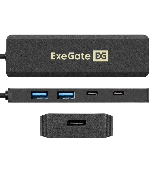 USB-концентратор 4-в-1 ExeGate DUB-2C2P/5G (кабель-адаптер USB 3.2 Gen1 Type C --> 2xUSB3.2 Gen1 Type-A (5G)/2xUSB3.2 Gen1 Type-C (5G), SuperSpeed USB 5Gbps, Plug&Play, черный)