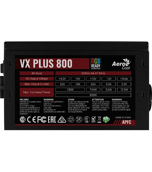 Блок питания Aerocool/Formula VX PLUS 800 RGb, 800Вт, 120мм, черный