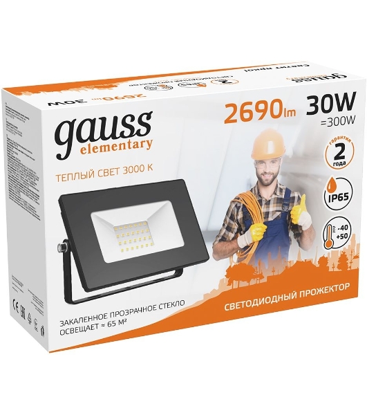 Прожектор светодиодный GAUSS 613527130 LED 30W 2000lm IP65 3000К черный 1/60