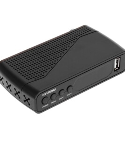 Приставка для цифрового ТВ Hyundai H-DVB500 черный, DVB-T2, DVB-T, DVB-C, HDMI, USB 2.0 х2