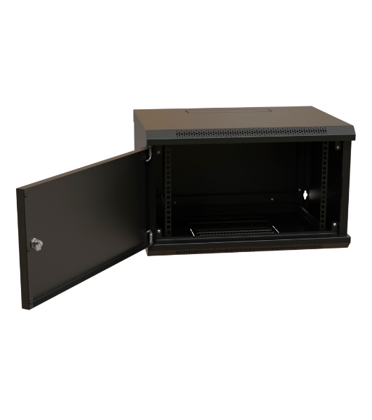 Шкаф коммутационный WRline (WR-TW-0945-SR-RAL9004) настенный 9U 600x450 мм пер. дв. металл 2 бок. пан. 60 кг черный 370 мм 500 мм IP20 сталь