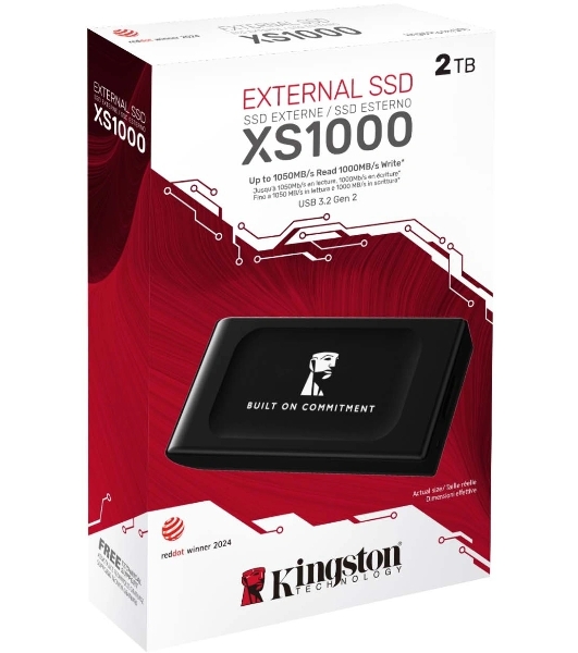 Внешний SSD Kingston XS1000, 2TB, USB 3.2 Gen 2 Type-C, R/W 1050/1000, черный