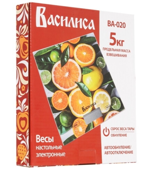 Весы кухонные электронные ВАСИЛИСА ВА-020 'Цитрусовый микс': 5 кг, стекло (12)