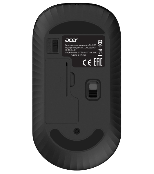 Мышь беспроводная Acer OMR130 черный, 1200 dpi, радиоканал, USB, кнопки - 3