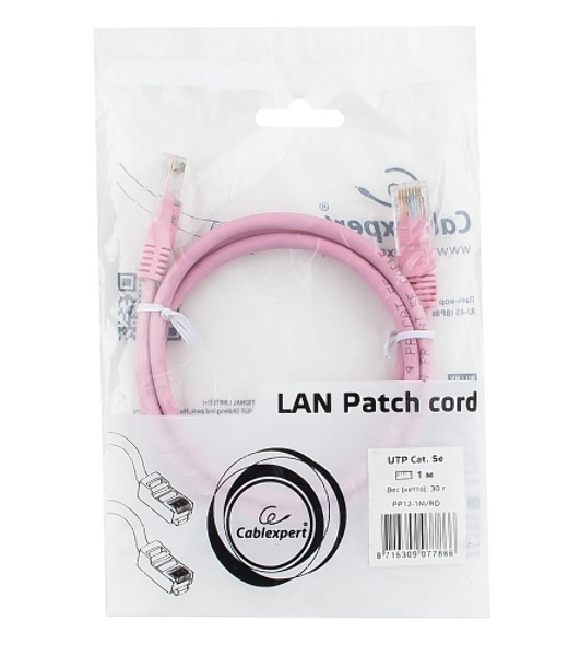 Патч-корд UTP Cablexpert cat.5e, 1м, литой, многожильный, розовый