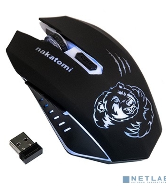 Мышь беспроводная Nakatomi MROG-15UR черный, 1600 dpi, радиоканал, USB, кнопки - 6