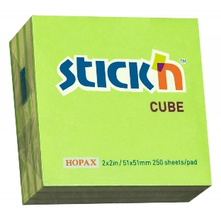 Блок самоклеящийся бумажный Stick`n 21339 51x51 мм, 250 листов, 70 г/м2, неон+пастель, зеленый 2 цвета в упаковке