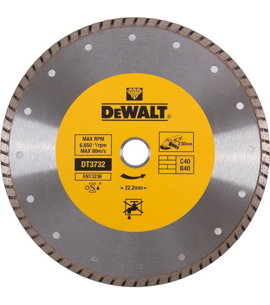 Диск алм. DeWALT DT3732-QZ  со сплошной кромкой Turbo универсальн., 230x22.2x2.6мм