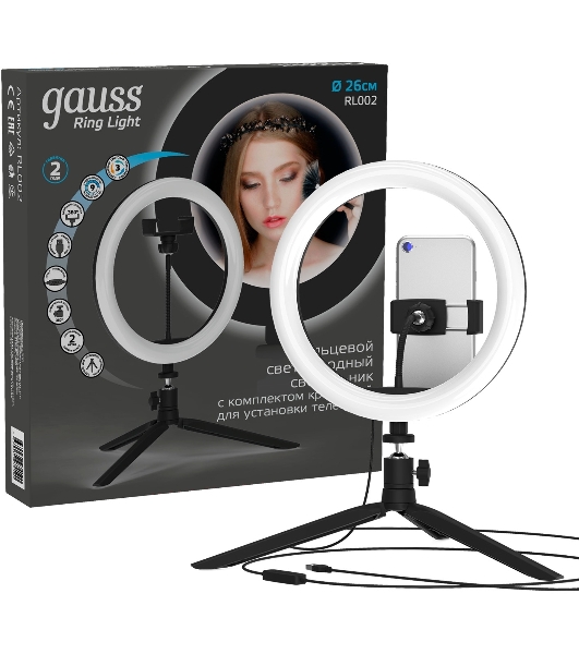 Светильник кольцевой Gauss 14W 700lm 3000-6500K 5V USB IP20 260x23мм черный дим пульт LED