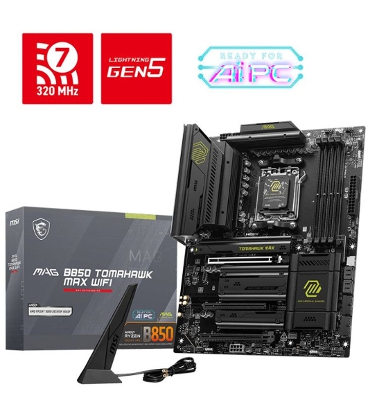 Материнская плата MSI MAG B850 TOMAHAWK MAX WIFI, AM5, AMD B850, 4xDDR5, 4xSATA, 4xM.2, 3xPCI-E x16, 1xHDMI, 1x5Gb LAN, 2xUSB-A 5Gbps, 4xUSB-A 2.0, 3xUSB-C 10Gbps, 7.1, Wi-Fi 7, Bluetooth 5.4, ATX