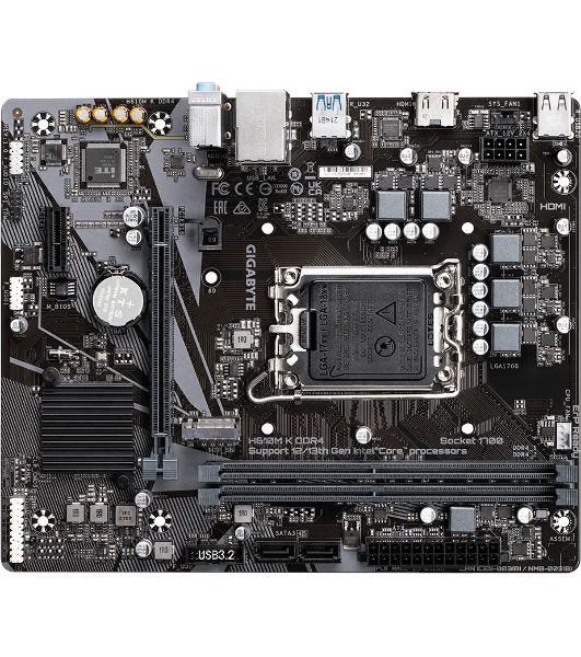 Материнская плата Gigabyte H610M K DDR4 V2.0, LGA 1700, Intel H610, 2xDDR4, 2xSATA, 1xM.2, 1xPCIe 4.0 x16, 1xPCIe x1, 1xHDMI, 1x 1Gb LAN, 2xUSB-A 3.2 Gen 1, 4xUSB-A 2.0, 3x 3.5 мм, 7.1, mATX