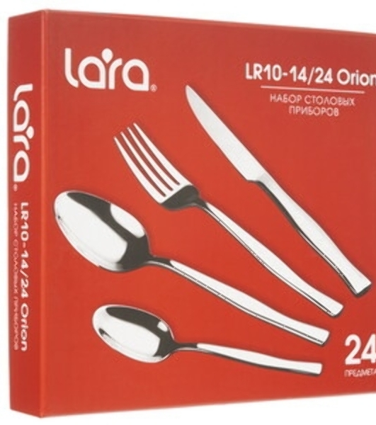 Набор столовых приборов LARA LR10-14/24 ORION 24 пр, зеркальная полировка, остр. вилка, нож для стейка