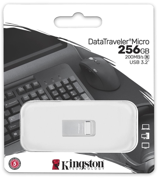 Флешка USB Kingston DataTraveler Micro (DTMC3G2/256Gb), 256Gb, USB 3.2 Gen 1, R/W 200/60, серебристый