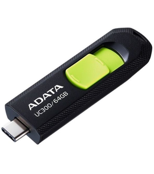 Флешка USB ADATA UC300 (ACHO-UC300-64G-RBK/GN), 64Gb, Type-C USB 3.2, R/W 100/30, черный/зеленый