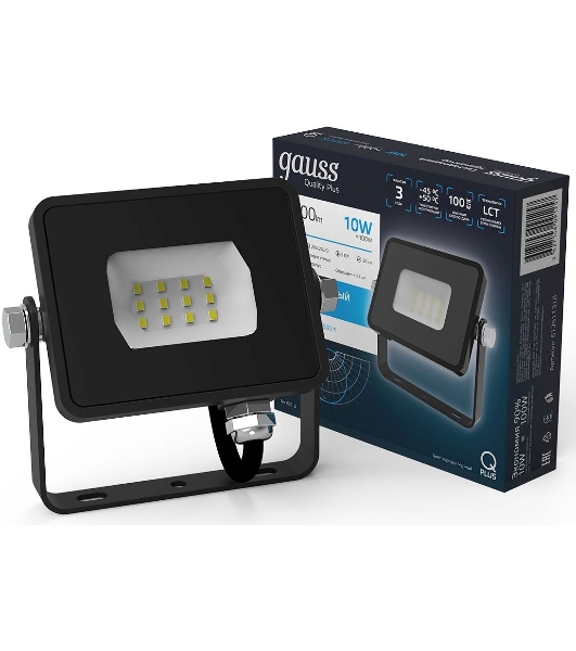 Прожектор светодиодный Gauss LED Qplus 10Вт IP65 6500К черный