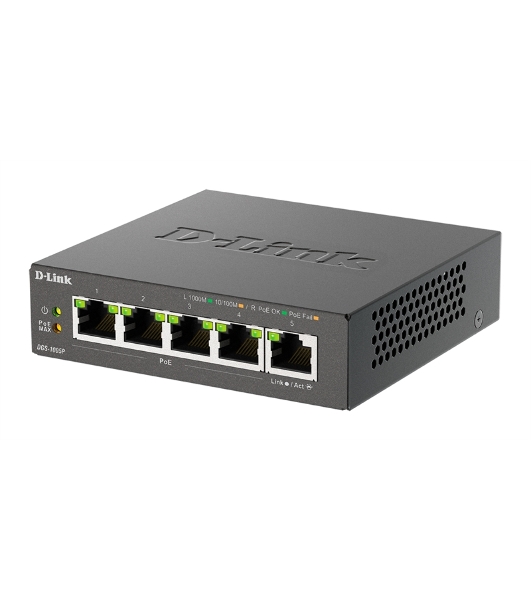 Коммутатор D-Link DGS-1005P/B3A, 5×1 Гбит/с, неуправляемый