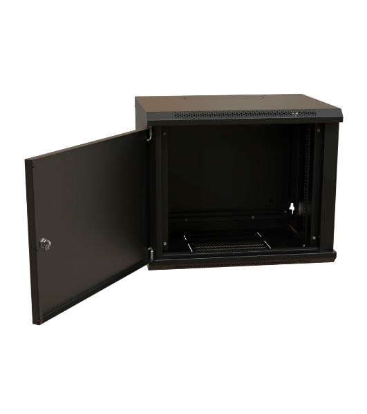 Шкаф коммутационный WRline (WR-TW-1545-SR-RAL9004) настенный 15U 600x450 мм пер. дв. металл 2 бок. пан. 60 кг черный 370 мм 775 мм IP20 сталь