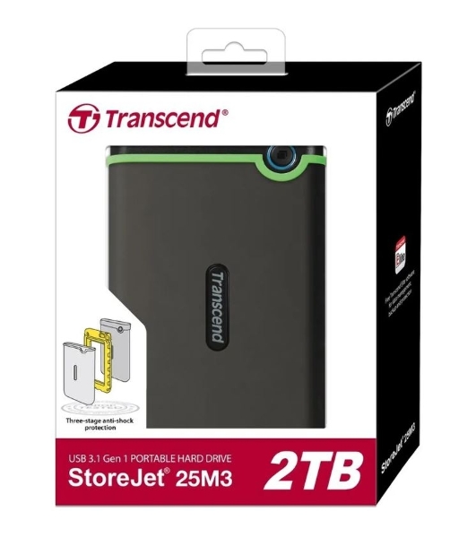 Внешний HDD 2.5' Transcend StoreJet 25M3, 2TB, USB 3.2 Gen 1 Type-A, 5400 rpm, серый